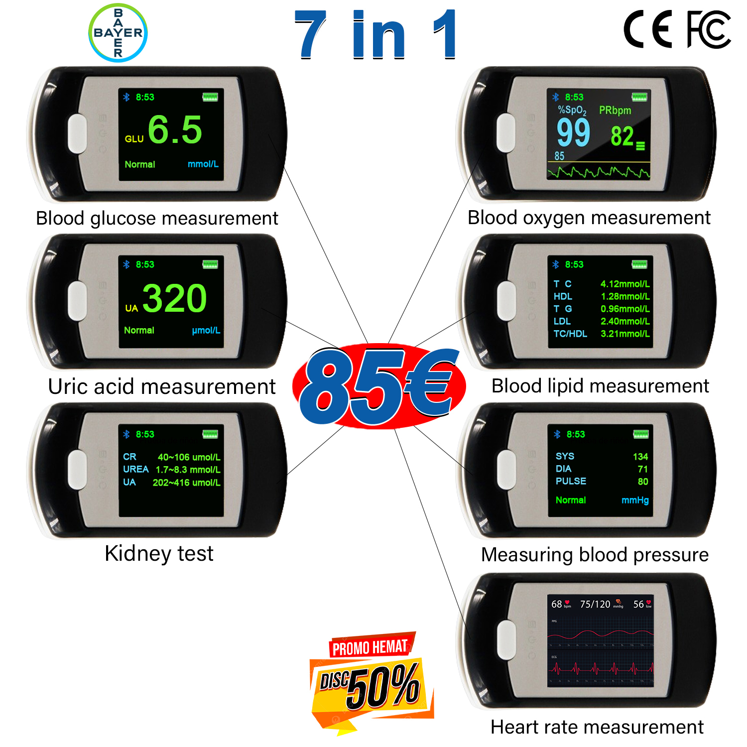 T03 (glicemia non invasiva + ossigeno nel sangue non invasivo + acido urico non invasivo + frequenza cardiaca non invasiva + pressione arteriosa non invasiva + esame cardiopolmonare + esame renale)